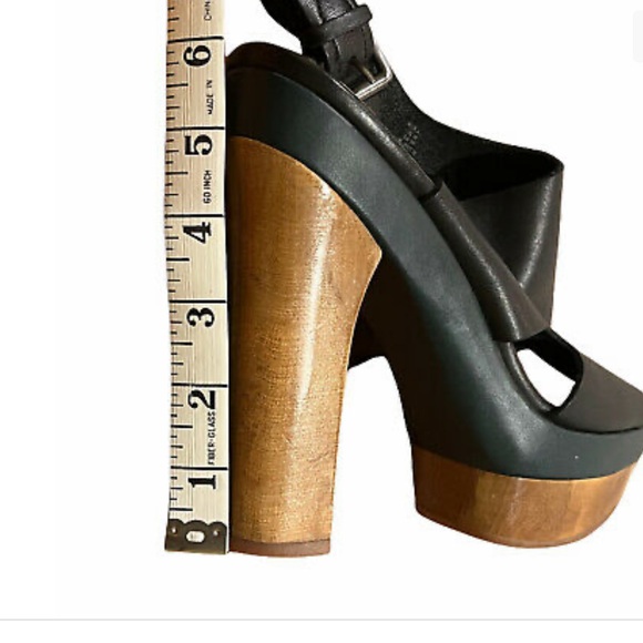 Marni for H&M Black Leather Strappy Plateau Platform Peep Toe Wooden Heels Sz 6 - Picture 5 of 8